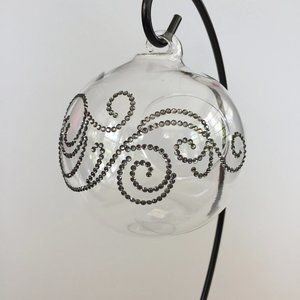 Hanging Glass Terrarium. Gray rhinestone swirl design. 3.5x3x2